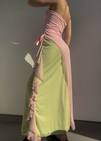 Pastel Pink & Green Maxi Dress (S)