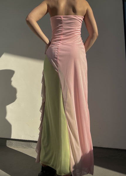 Pastel Pink & Green Maxi Dress (S)