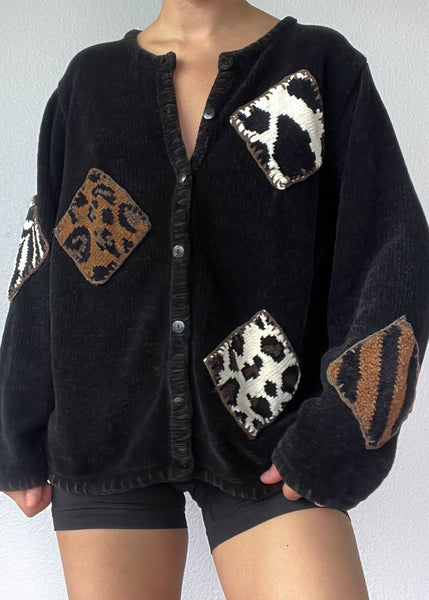 90's Square Patch Cardigan (L)