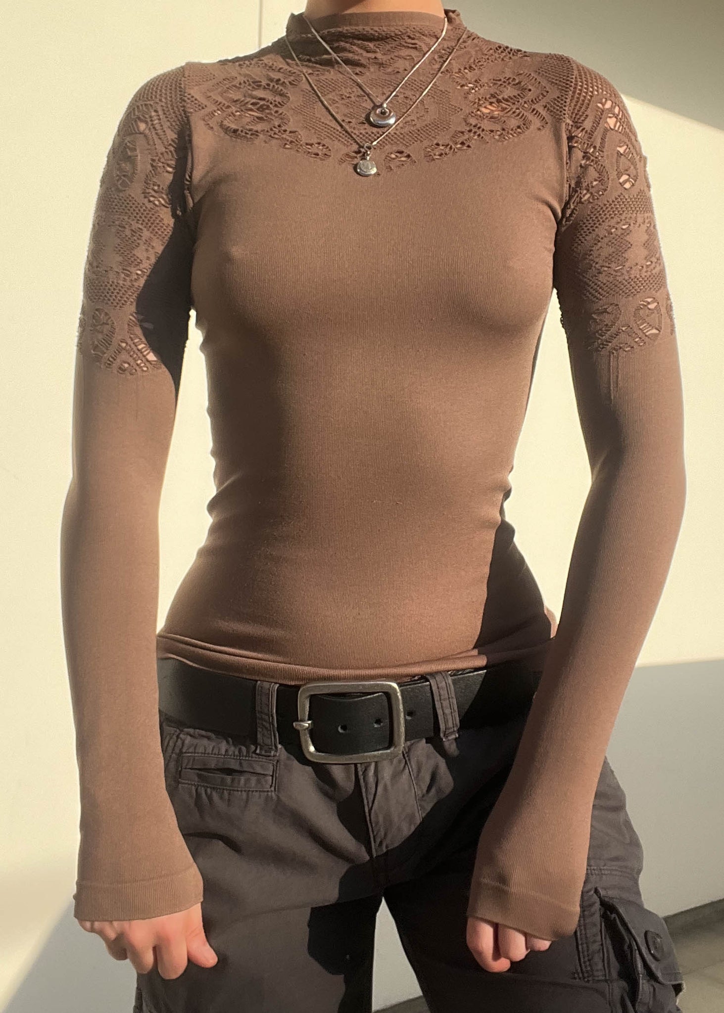 Y2k Mocha Mock Neck Top (S)