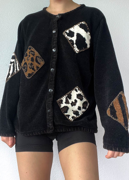 90's Square Patch Cardigan (L)