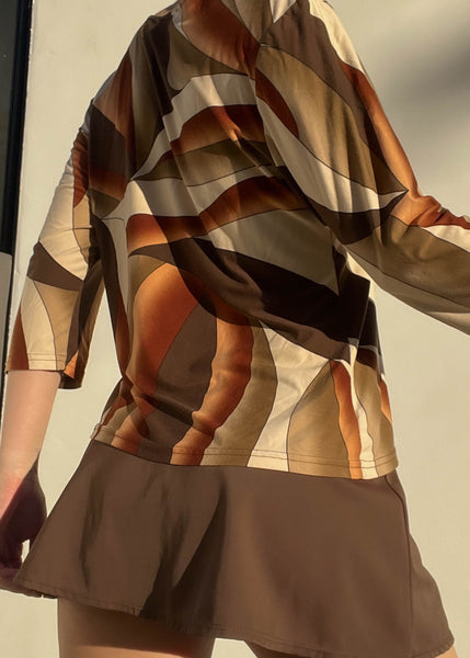 Brown Abstract Print Top (M)