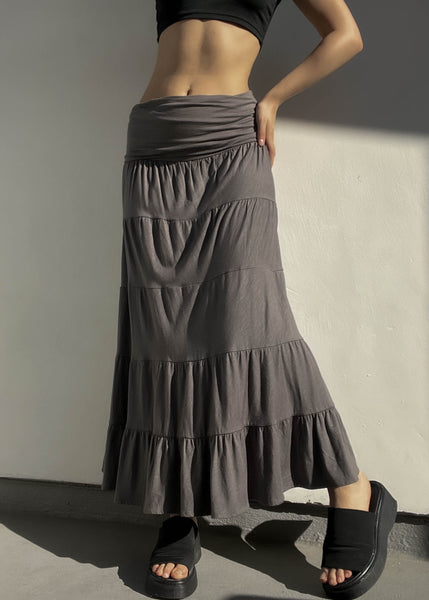 Y2k Dark Gray Flowy Maxi Skirt (S-M)