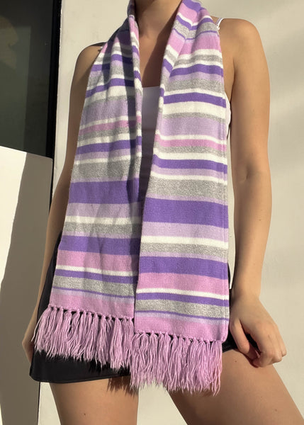 Y2k Purple Striped Knit Scarf