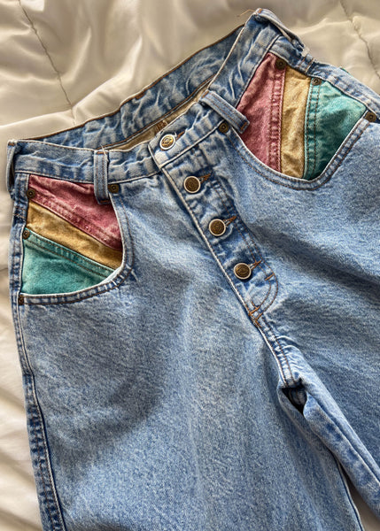 80's Pastel Color-Block Jeans (25")