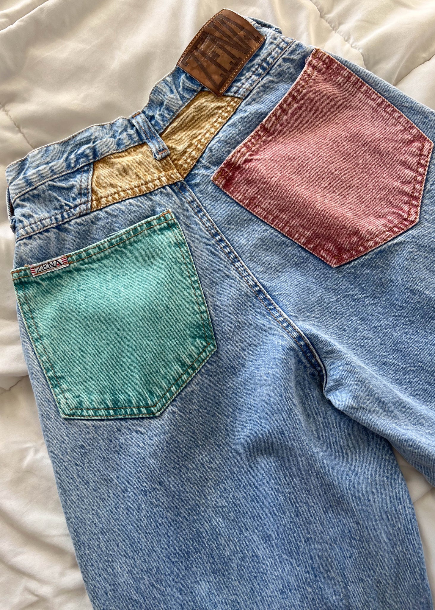 80's Pastel Color-Block Jeans (25")