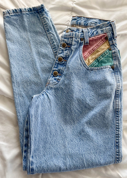 80's Pastel Color-Block Jeans (25")