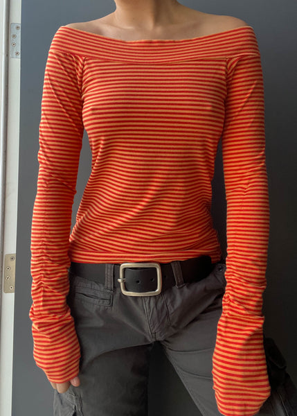 Y2k Double Orange Striped Top (M)