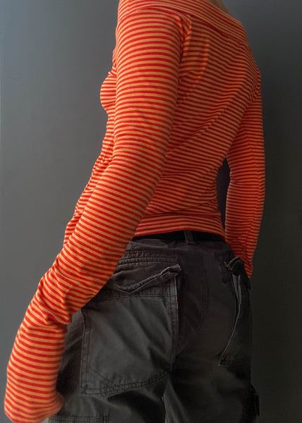 Y2k Double Orange Striped Top (M)