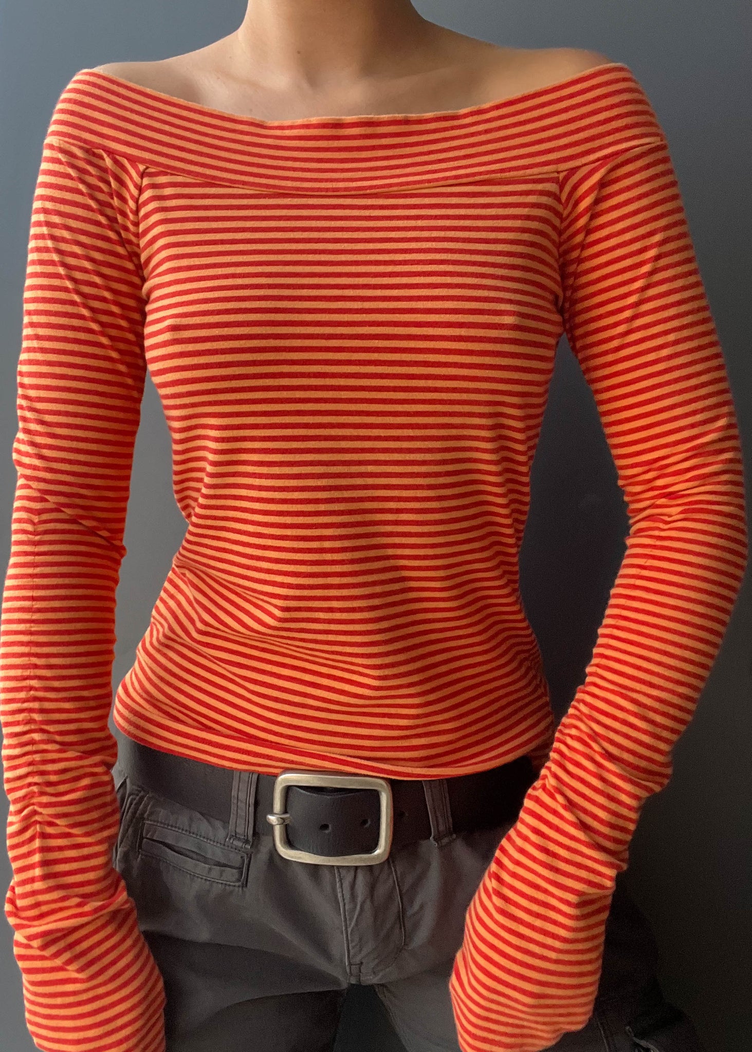 Y2k Double Orange Striped Top (M)