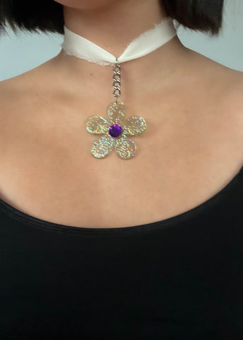 90's Glitter Flower Choker