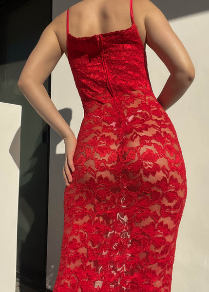 90’s Red Lace Maxi Dress (S/M)