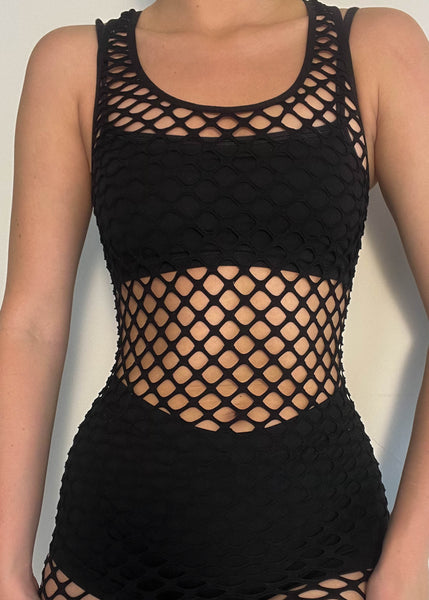 2000's Fish Net Black Mini Dress (S)