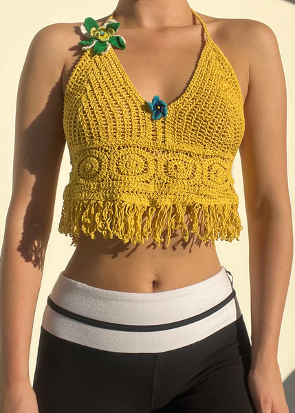 Y2k Flower Crochet Halter Top (S)
