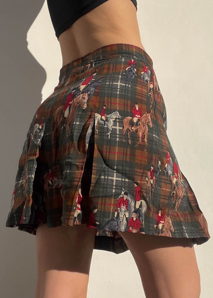 90’s Horse & Plaid Print Skirt (29”)