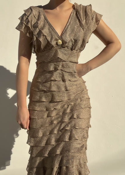 Rosebud Ruffle Midi Dress (M)