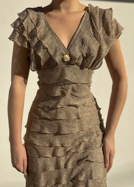 Rosebud Ruffle Midi Dress (M)