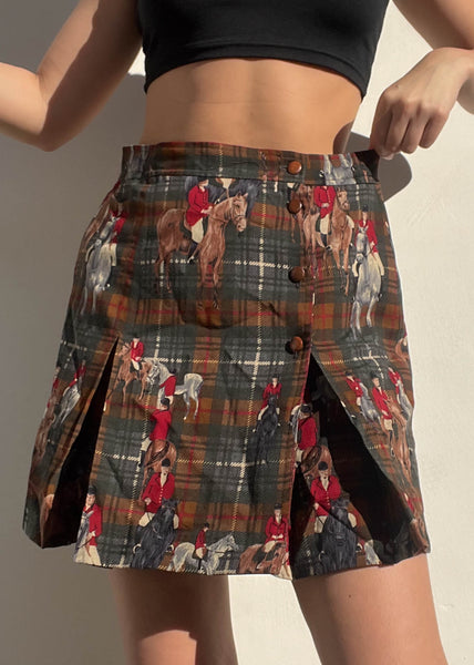 90’s Horse & Plaid Print Skirt (29”)
