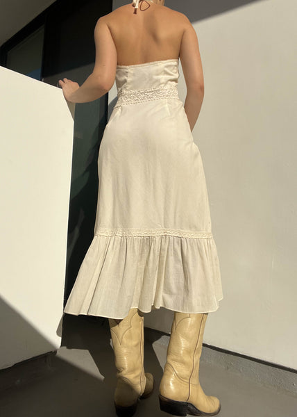 90’s Cream Halter Midi Dress (S-S/M)