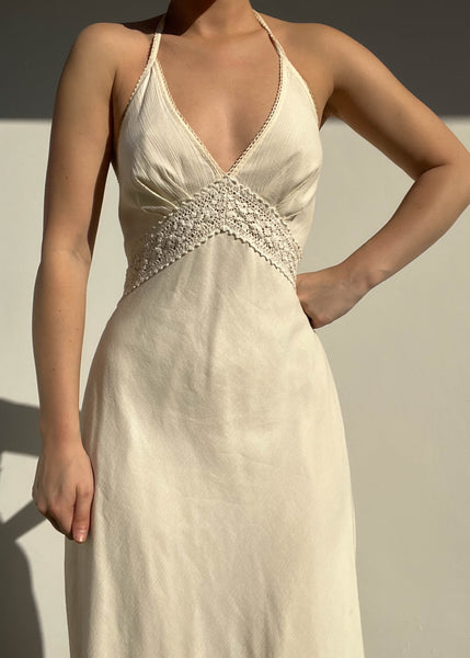 90’s Cream Halter Midi Dress (S-S/M)