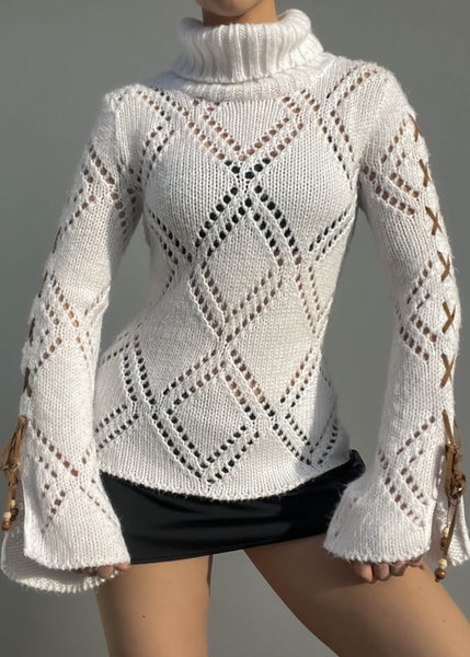 Lace Up Bell Sleeve Knit (M)