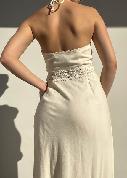 90’s Cream Halter Midi Dress (S-S/M)