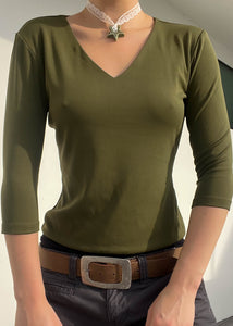 90's Olive Green Stretchy Top (M)