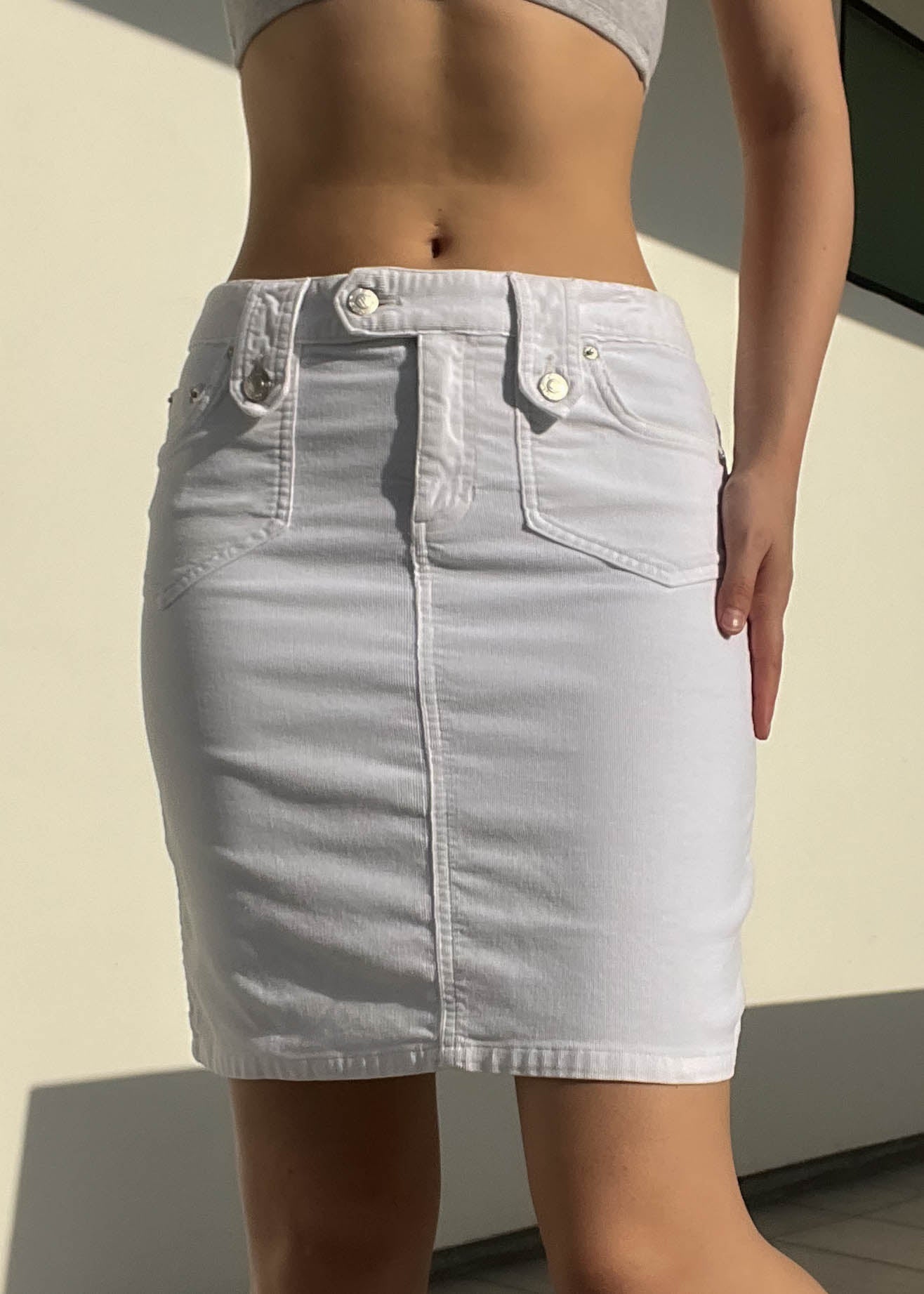 Y2k White Denim Midi Skirt (S)