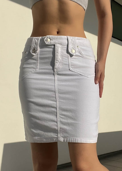 Y2k White Denim Midi Skirt (S)