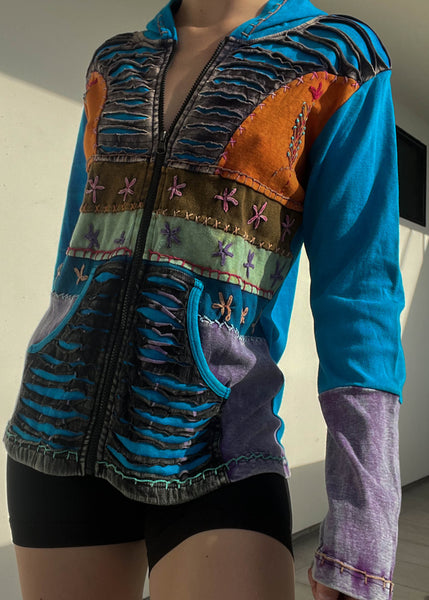 Y2k Patchwork Hoodie Jacket (S-M)