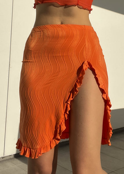Y2k Orange Slit Midi Skirt (S)