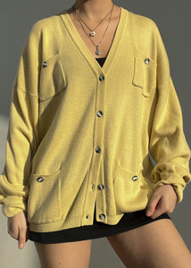 90's Yellow Pocket Cardigan (L)