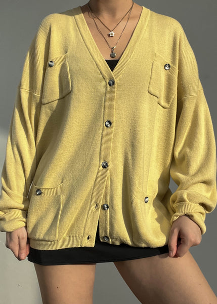 90's Yellow Pocket Cardigan (L)