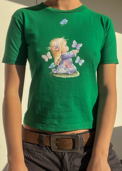 90's Green Butterfly Baby Tee (XS)