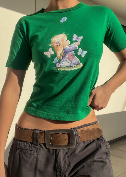 90's Green Butterfly Baby Tee (XS)