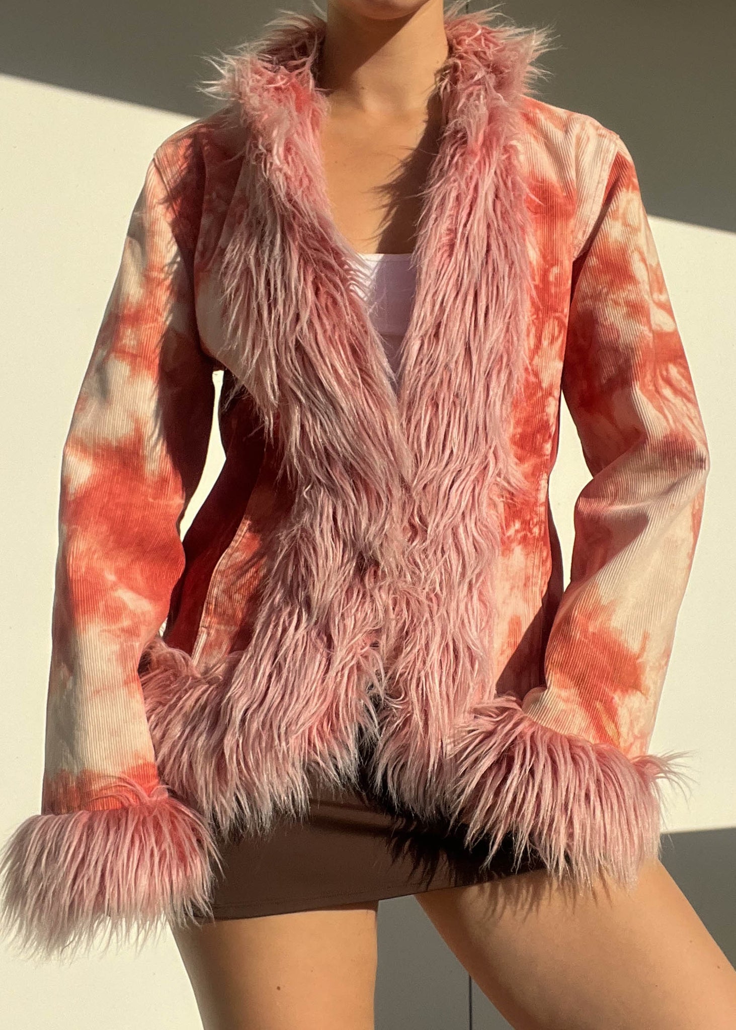 Fur Trim Tie Dye Corduroy Jacket (M)