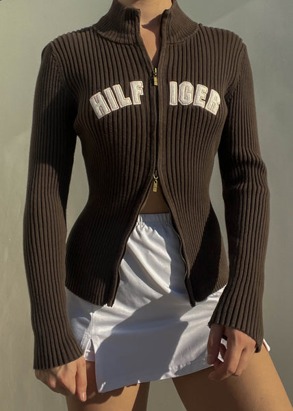 Y2k Double Zip Brown Tommy Knit (S)