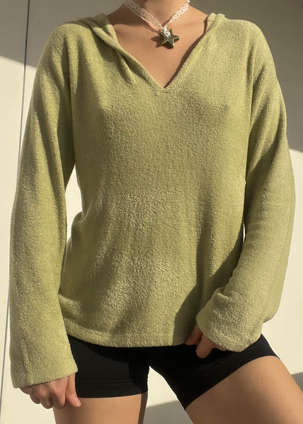 Vintage Plush Green Hoodie (S-M)