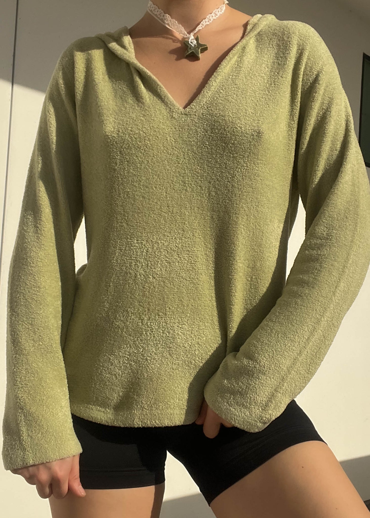 Vintage Plush Green Hoodie (S-M)
