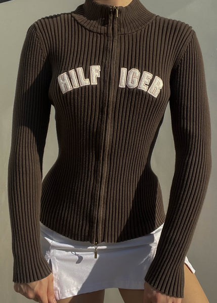 Y2k Double Zip Brown Tommy Knit (S)