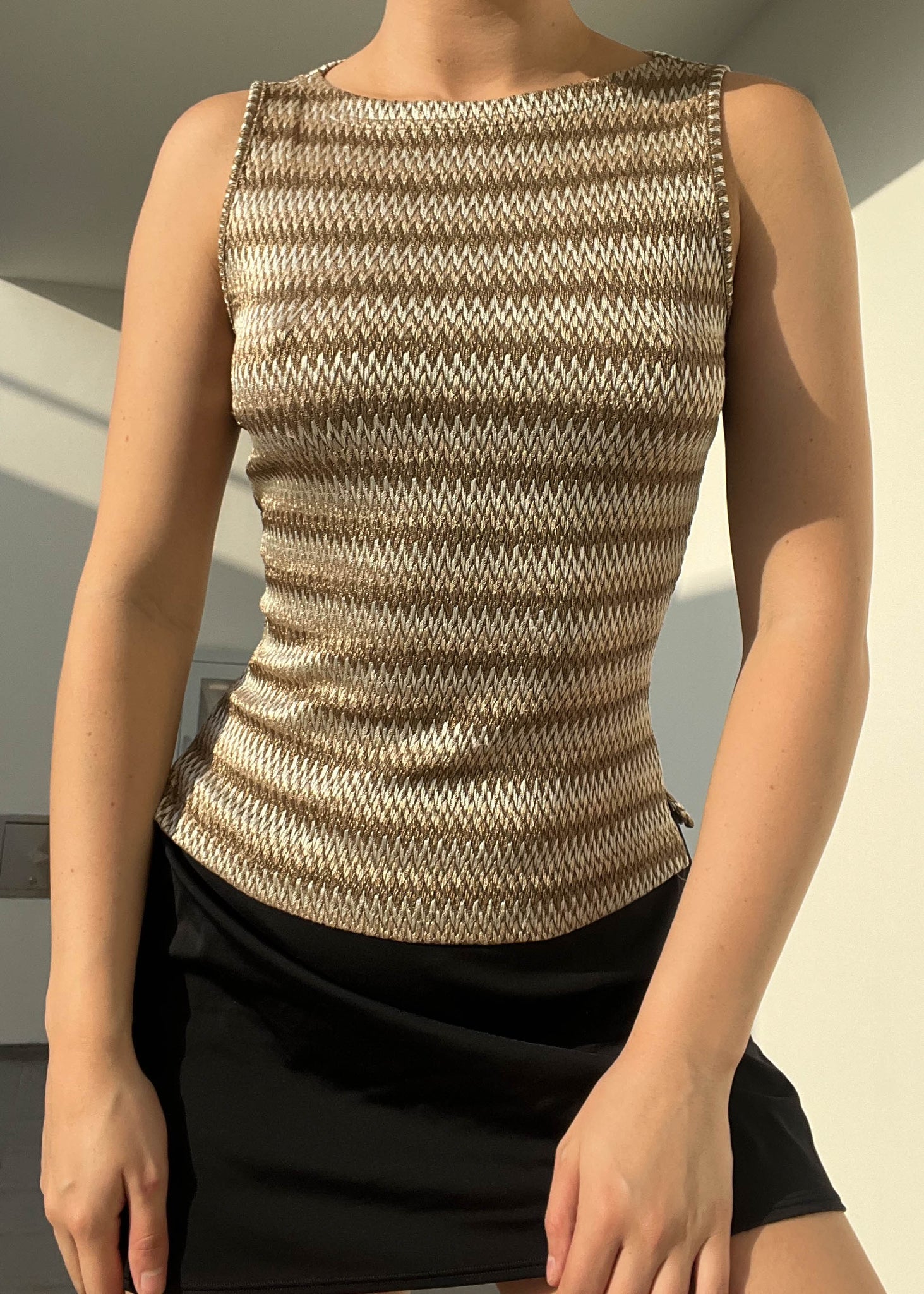 90's Gold Stripe Knit Tank (S)