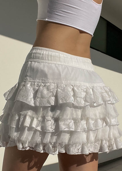 White Lace Ruffle Mini Skirt (M)