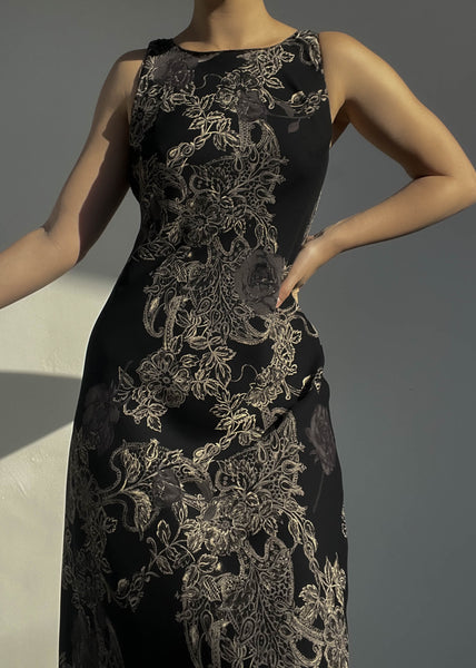 90’s Gothic Rose Print Maxi Dress (S/M-M)