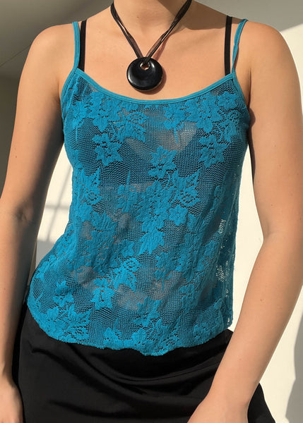 Y2k Teal Lace Tank Top (M)