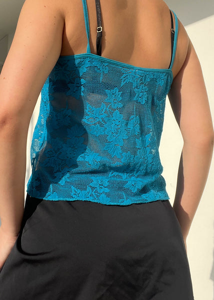 Y2k Teal Lace Tank Top (M)