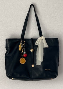 Black Leather Tote w/ Food Charms