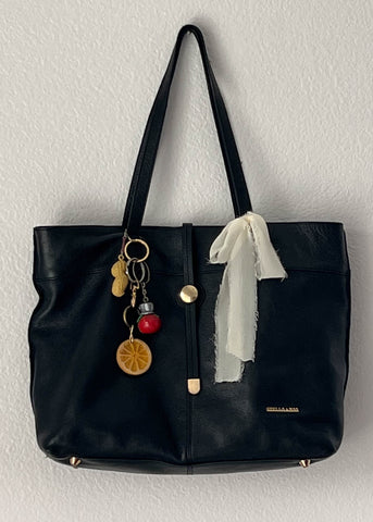 Black Leather Tote w/ Food Charms