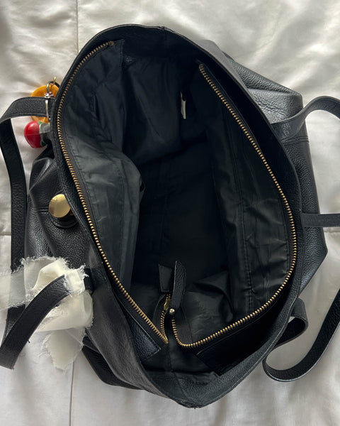 Black Leather Tote w/ Food Charms