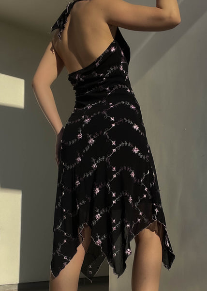 Y2k Floral Embroidered Halter Dress (M)