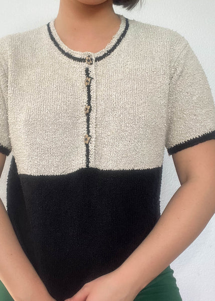 80's Beige & Black Knit Top (M)